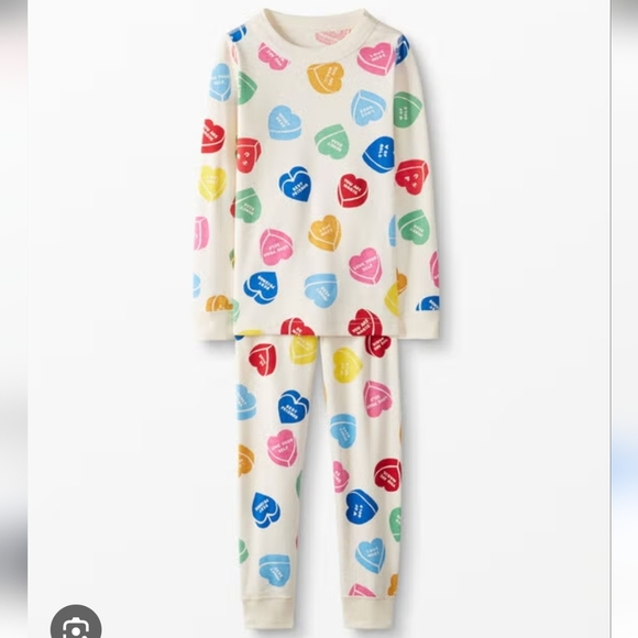 Hanna Andersson Organic Cotton Long John Heart Pajamas Size 14 Top & Bottom - Picture 2 of 16